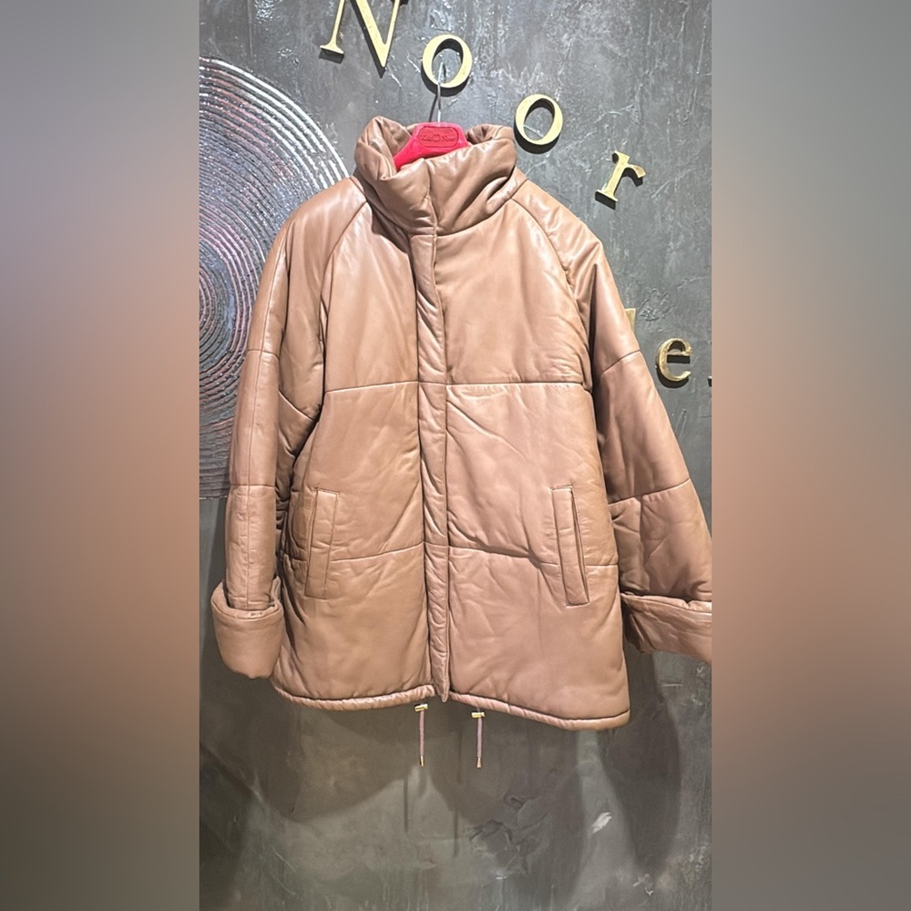 Day Birger et Mikkelsen tan leather puffer jacket 100% real lamb leather EU 42